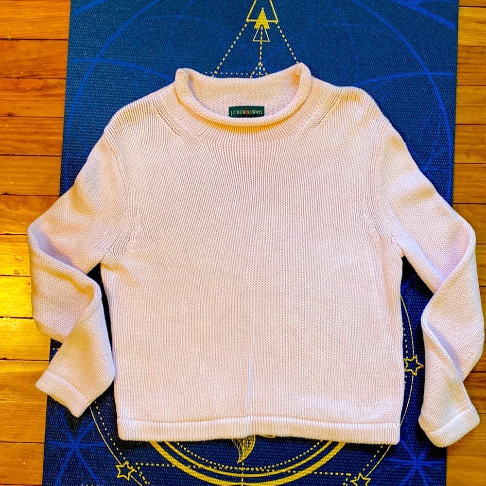 J.Crew cotton cropped 1988 light pink roll neck sweater women small